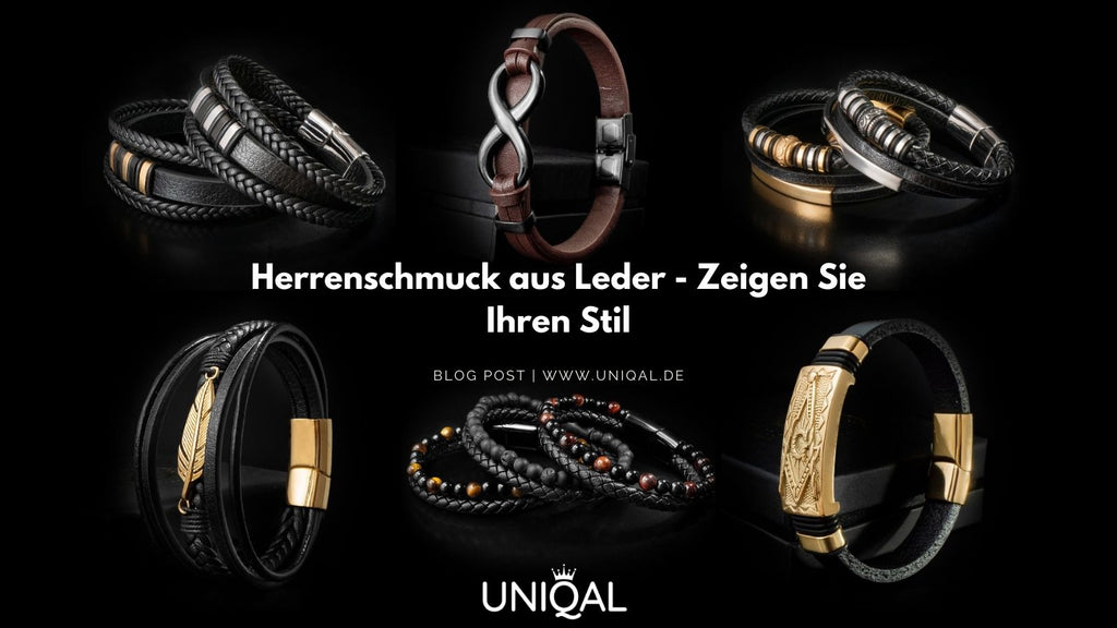 Lederarmband Herren damen unisex schwarz gold silber