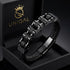 Schwarzes Herren-Lederarmband mit Motorradkette in UNIQAL Geschenkbox