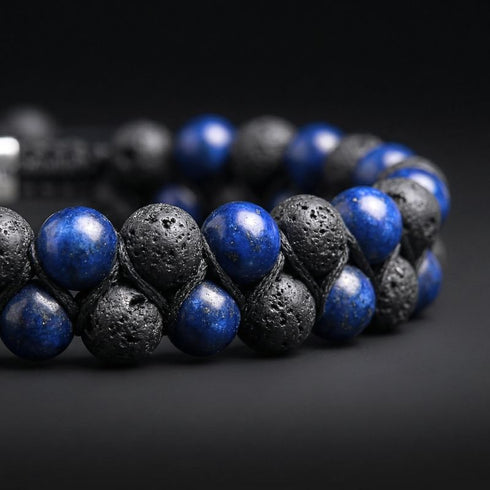 PERLENARMBAND LAPISAZULI & LAVASTEIN 6MM