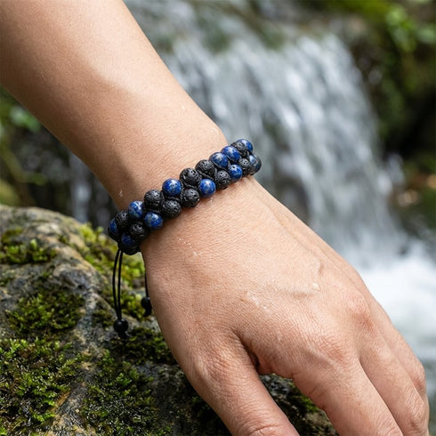 PERLENARMBAND LAPISAZULI & LAVASTEIN 6MM