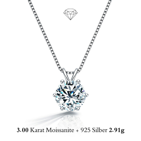 925 SILBER 3 KARAT MOISSANIT KETTE DAMEN SOLITAIRE