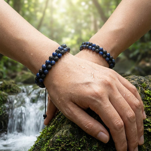 PERLENARMBAND LAPISAZULI & LAVASTEIN 6MM