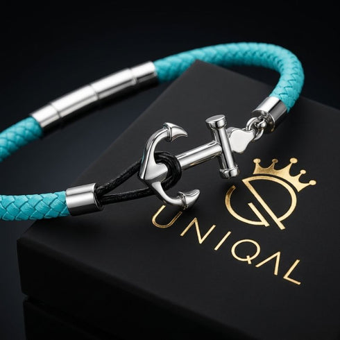 Herren Ankerarmband mit blauem Segeltau und Edelstahl Verschluss im maritimen Stil