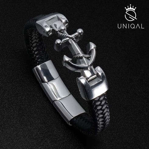 Anker anchor lederarmband herren ship bracelet silver uniqal