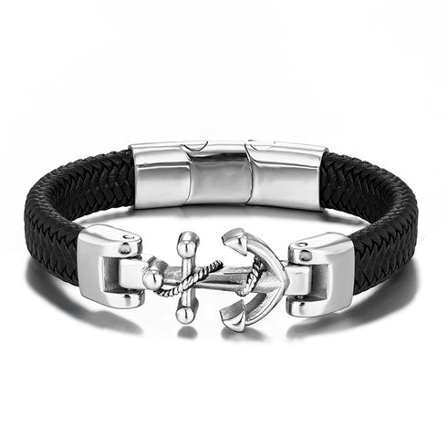 Anker anchor lederarmband herren ship bracelet silver uniqal