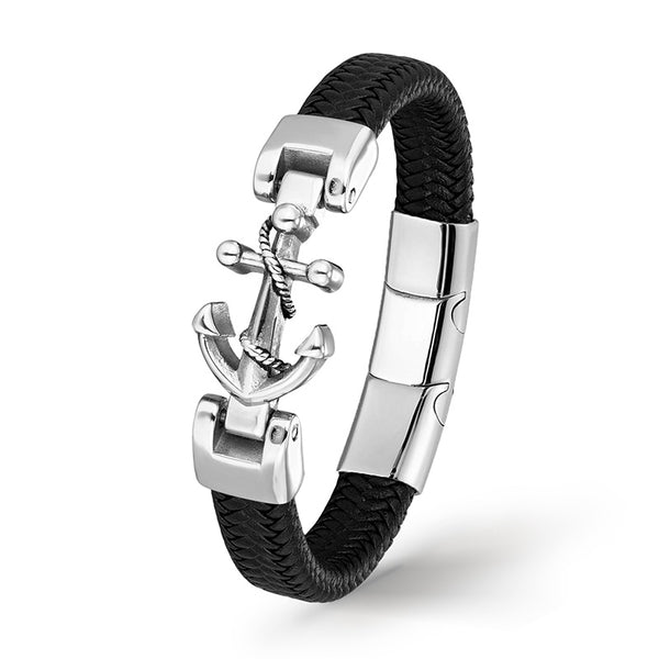 Anker anchor lederarmband herren ship bracelet silver uniqal