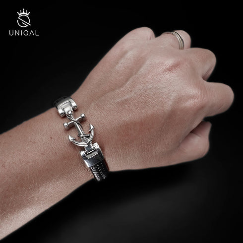 Anker anchor lederarmband herren ship bracelet silver uniqal