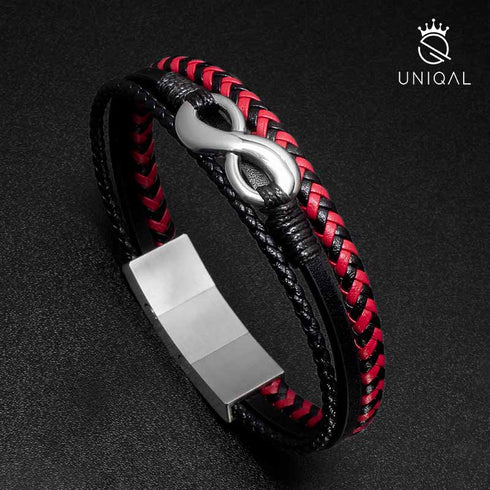 Lederarmband Herren Infinity unendlichkeit rot uniqal