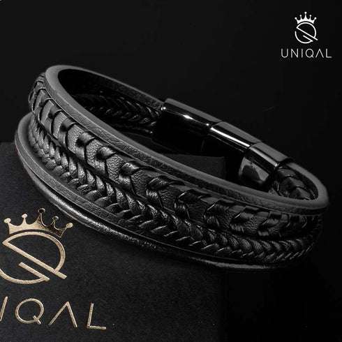 Lederarmband herren schwarz uniqal