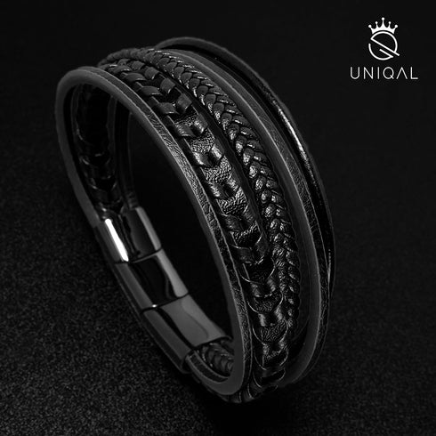 Lederarmband herren schwarz uniqal