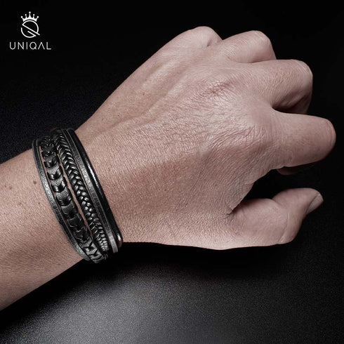 Lederarmband herren schwarz uniqal