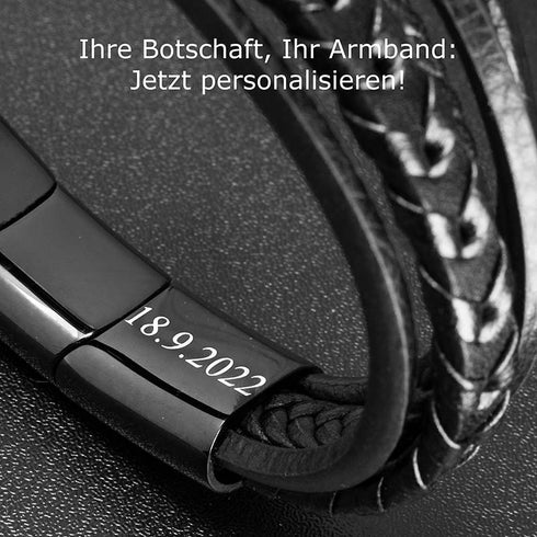 Lederarmband herren schwarz uniqal