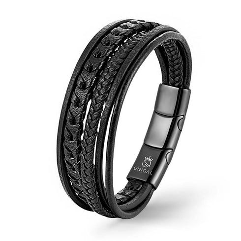 Lederarmband herren schwarz uniqal