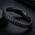 Armband mit Gravur für Herren aus schwarzem Leder mit eleganter geflochtener Struktur