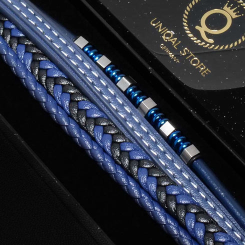 Blaues Lederarmband Herren Damen Uniqal gravur