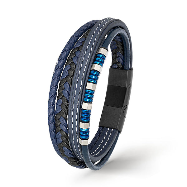 Blaues Lederarmband Herren Damen Uniqal gravur