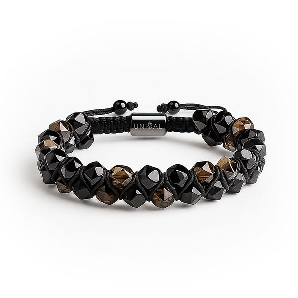 Zweireihiges UNIQAL Edelsteinarmband „Smoky Energy“ aus Rauchquarz und Schwarzem Turmalin – handgefertigtes Unisex Armband mit Edelstahlverschluss, Symbol für Balance, Ruhe und Stärke