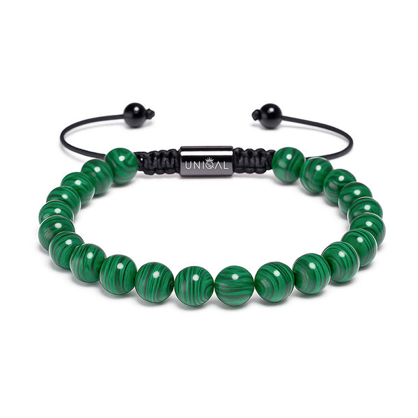 UNIQAL Armband aus 8mm Malachit-Perlen auf schwarzer Schnur – stilvoller Kontrast zwischen Tiefe und Leuchtkraft