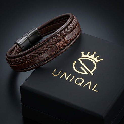 Elegantes braunes Lederarmband für Herren mit geflochtenem Lederdesign als stilvolles Accessoire