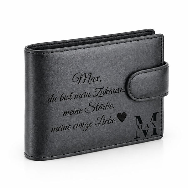 Schwarzes Lederportemonnaie für Herren mit personalisierter Gravur