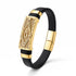 Uniqal Gold Herren Lederarmband mit Freimaurer Symbol und Gravur auf Edelstahlplatte