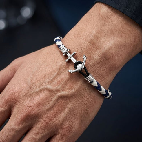 Personalisiertes Herren Ankerarmband mit Gravur Möglichkeit, Edelstahl Anker und Segeltau