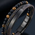 Personalisiertes Herren Lederarmband mit Gravur Möglichkeit, Tigerauge Naturstein Perlen und Premium Leder