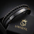 Individuell gravierbares Herrenarmband aus Leder mit Lava Naturstein Perlen und schwarzem Design