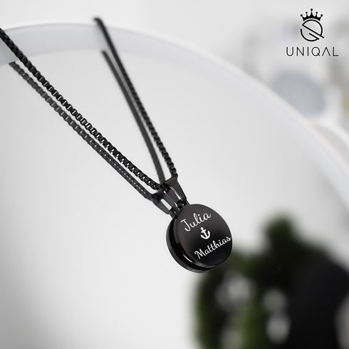 Halskette mit gravur schwarz uniqal
