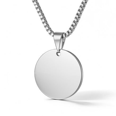 Edelstahl Halskette runder Gravur-Anhänger, silber Glücksbringer, personalisiert Unisex uniqal geschenki