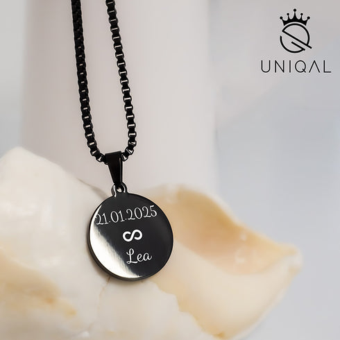 Halskette mit gravur schwarz uniqal