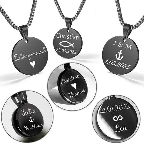 Halskette mit gravur schwarz uniqal