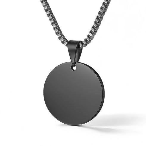Edelstahl Halskette, runder Gravur-Anhänger, Schwarz, Glücksbringer, personalisiert, Unisex