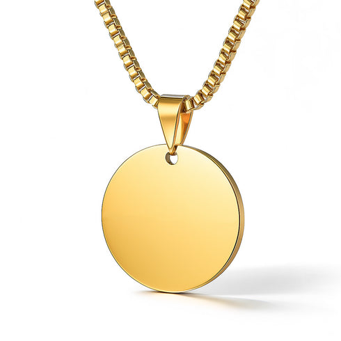 Edelstahl Halskette runder Gravur-Anhänger, Gold Glücksbringer, personalisiert Unisex uniqal