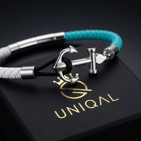 Hochwertiges Herren Ankerarmband mit blauem Segeltau und Edelstahl Verschluss als Geschenk