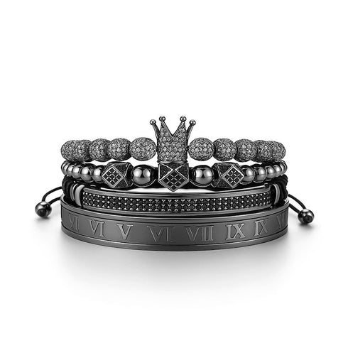 Schwarzes Herrenarmband aus Edelstahl mit Perlen und kubischem Design