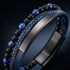 Geflochtenes Herren Lederarmband mit blauen Naturstein Perlen und hochwertigem Edelstahl Element