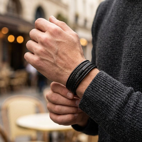 Black Shadow Uniqal Modernes schwarzes Herren Lederarmband als stilvolles Accessoire für den Alltag