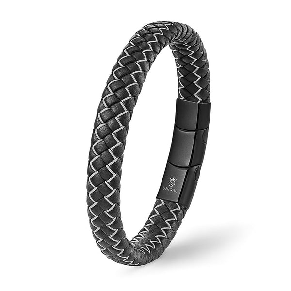 Uniqal ICE – geflochtenes Lederarmband in Schwarz-Weiß, inspiriert von Eis, Schnee und Reinheit. Modernes Design für Männer & Frauen mit Stil und Fokus.