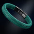 Elegantes Herrenarmband aus grünem Leder mit schwarzem Edelstahl Element und hochwertiger Verarbeitung