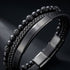 Modernes schwarzes Lederarmband für Herren mit Lava Naturstein Perlen und hochwertigem Metallverschluss