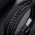 Modernes Herrenarmband aus schwarzem Leder mit Lavastein Perlen für stilbewusste Männer