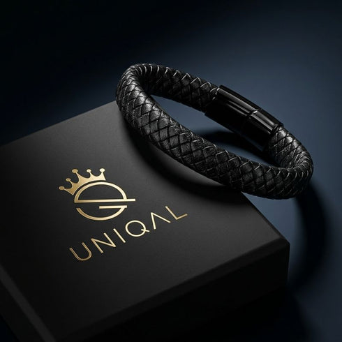 Elegantes schwarzes Herrenarmband aus Leder mit schwarzem Edelstahlverschluss und hochwertiger Verarbeitung