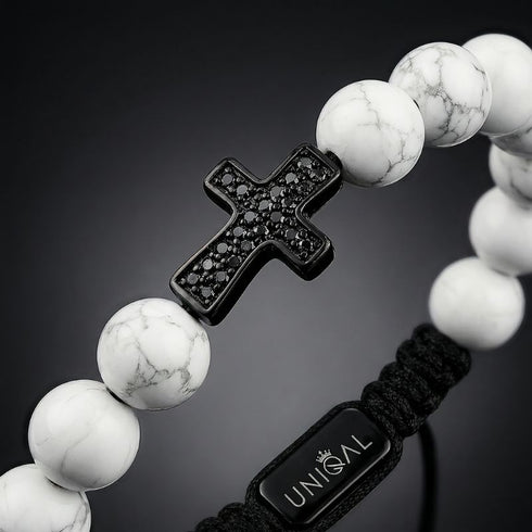 Detailansicht White Howlite Perlen – natürliche Maserung, handverlesen, hochwertig