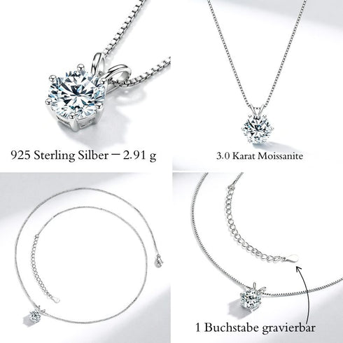 925 SILBER 3 KARAT MOISSANIT KETTE DAMEN SOLITAIRE