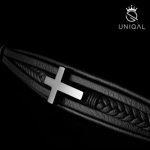 Kreuz Leder Armband mit Gravur Uniqal