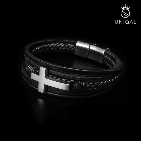 Kreuz Leder Armband mit Gravur Uniqal