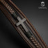 Braunes Lederarmband BROWN HEAVEN mit schwarzem Edelstahl-Kreuz und Magnetverschluss – Uniqal Herrenschmuck