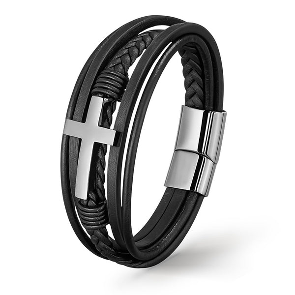 Kreuz Leder Armband mit Gravur Uniqal