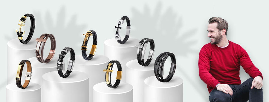 Lederarmband Herren mit kreuz jesus glaube schmuck uniqal